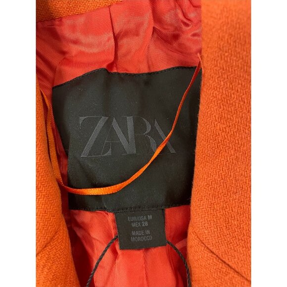 Zara Womens Tailored Long Jacket Coat Medium M Orange Wool Blend 2211/806 NWOT - Picture 4 of 12